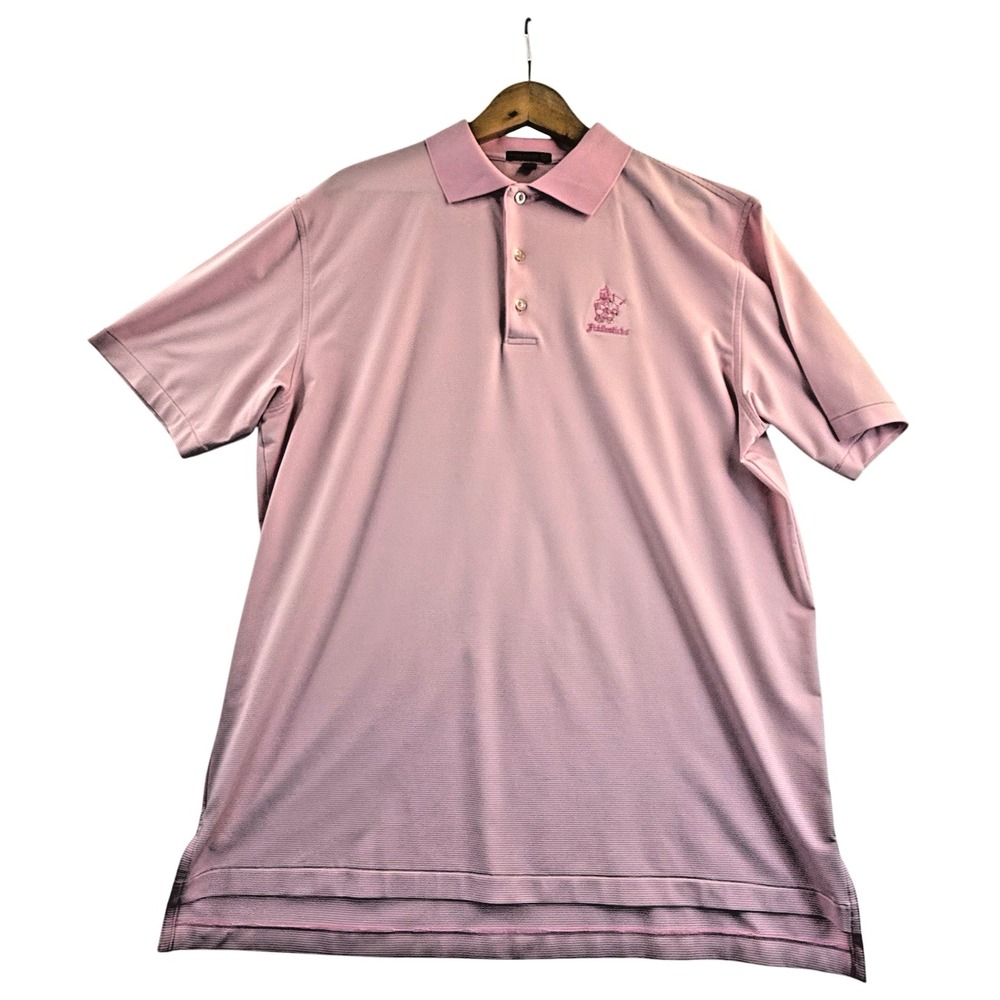 Peter Millar Summer Comfort Fiddlesticks Golf Shirt Polo Pink/White Stripes SZ L